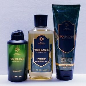 Bath & Body Works Mens Collection WOODLANDS Body Cream, Body Wash, Body Spray